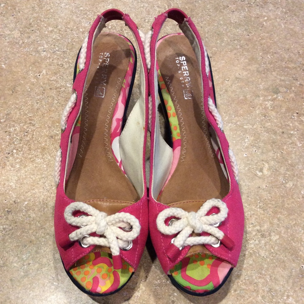 SPERRY TOPSIDER SOUTHPORT PINK SLINGBACK WEDGES